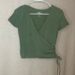 Hollister Green Wrap Tie Front Crop Blouse